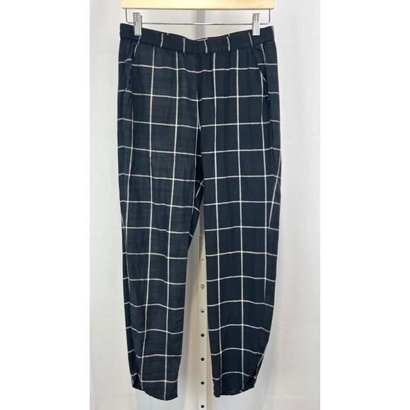 MARINE LAYER Allison Pants Pull On Ankle Crop Pockets Black Windowpane Size S - Picture 1 of 9